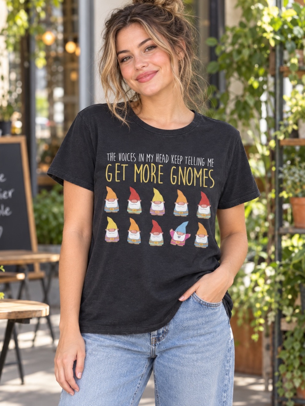 Port & Company Get More Gnomes Graphic T Shirt Women Large Cottagecore